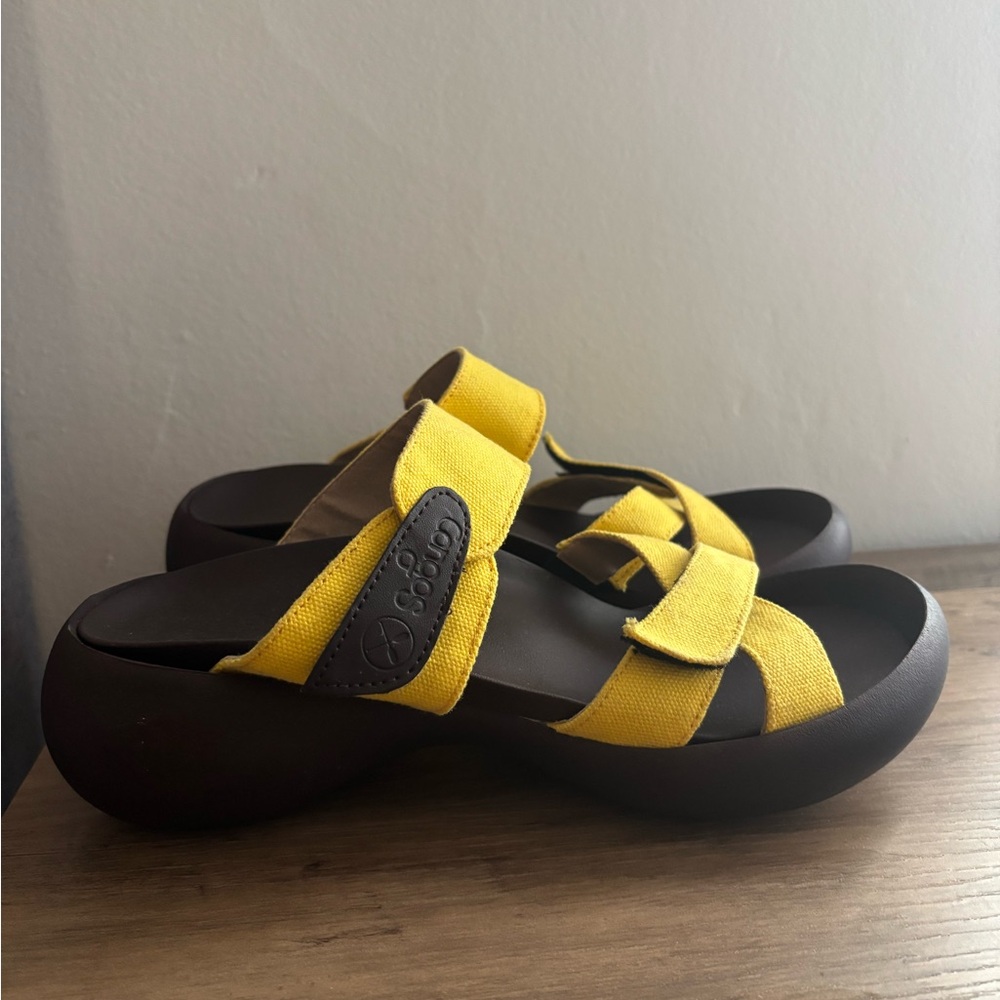 Naot Yellow Canvas Slide Sandals